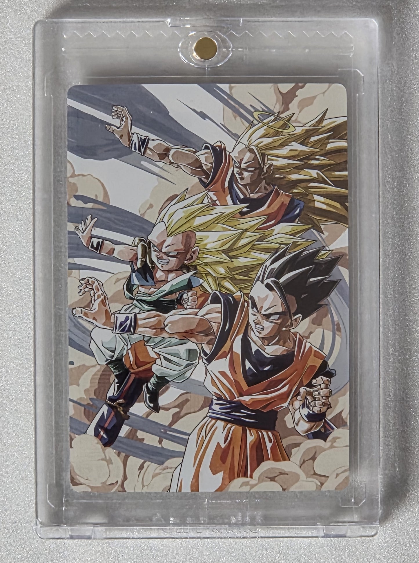 Dragon Ball Itajaga Vol.5 "5-27 CR" Character Rare Card, featuring Super Saiyan 3 Goku, Super Saiyan 3 Gotenks, and Ultimate Gohan