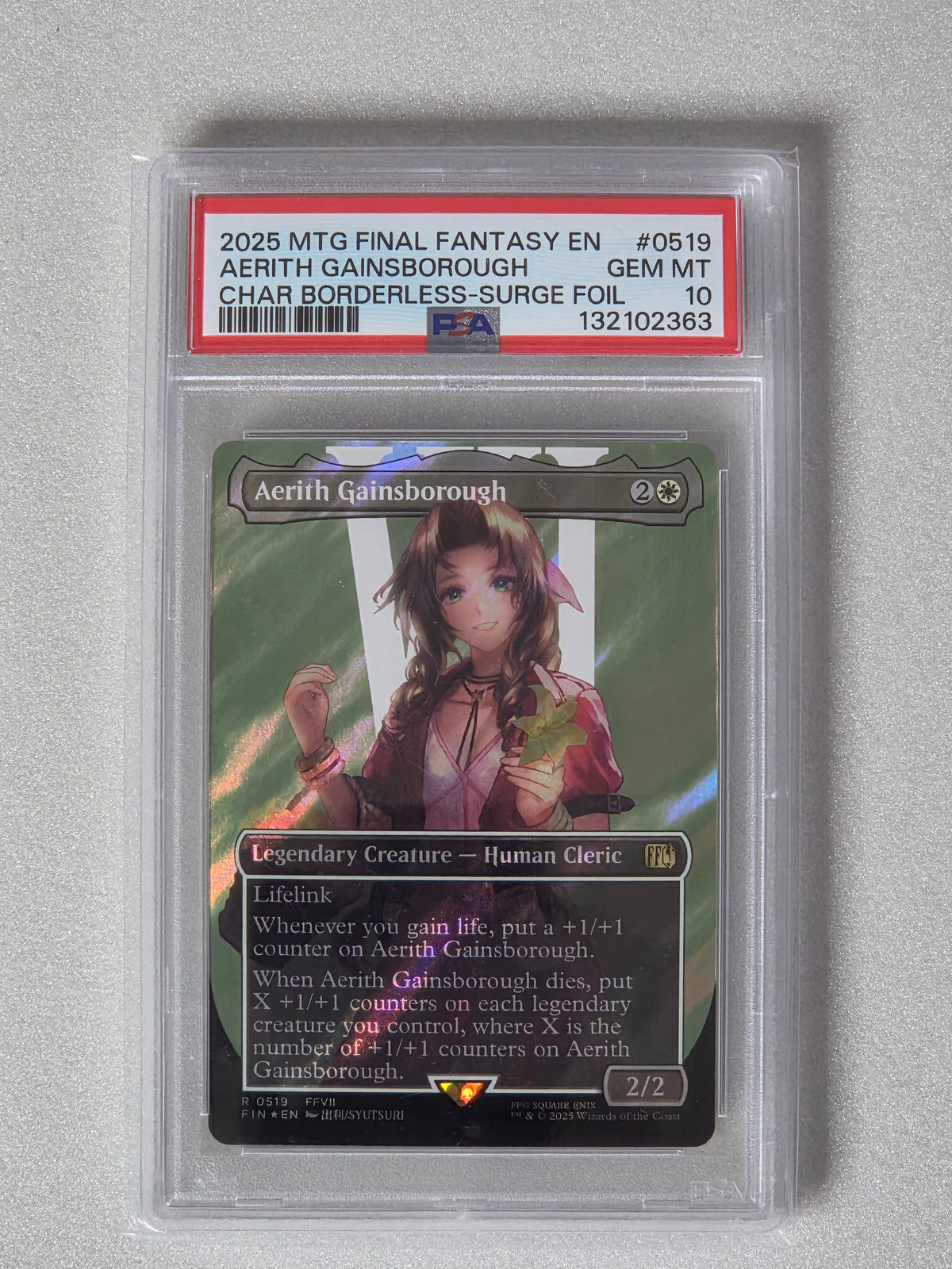MTG Final Fantasy: Aerith Gainsborough Borderless Surge Foil #0519 — PSA 10 GEM MINT