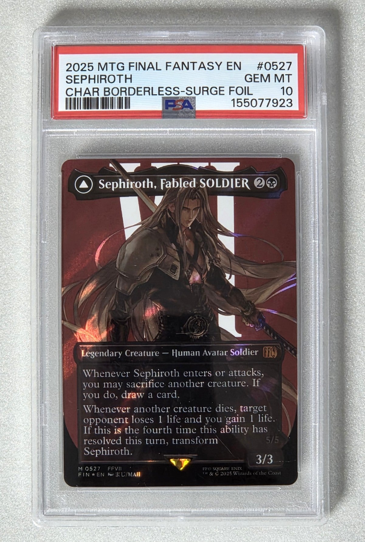 MTG Final Fantasy Sephiroth, Fabled SOLDIER (Borderless Surge Foil) #527 PSA10 Mint