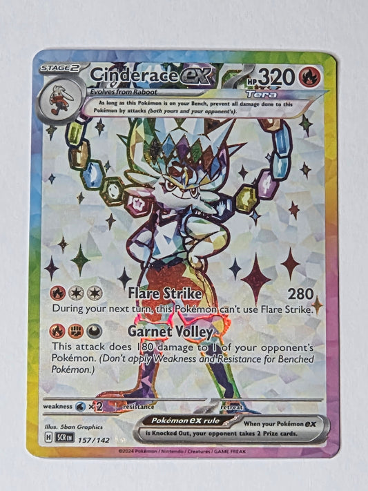 Pokemon Cinderace ex Special Illustration Rare Stellar Crown SCR EN 157 142 Near Mint